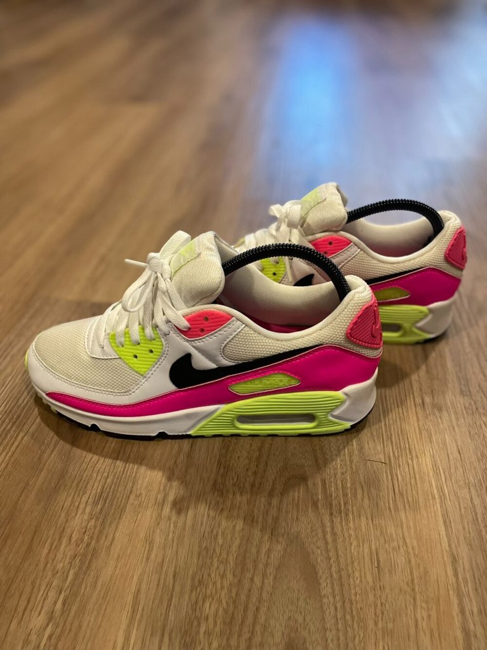 NIke Air Max 90 Sneakers White Pink Volt Green Women's Size 9.5